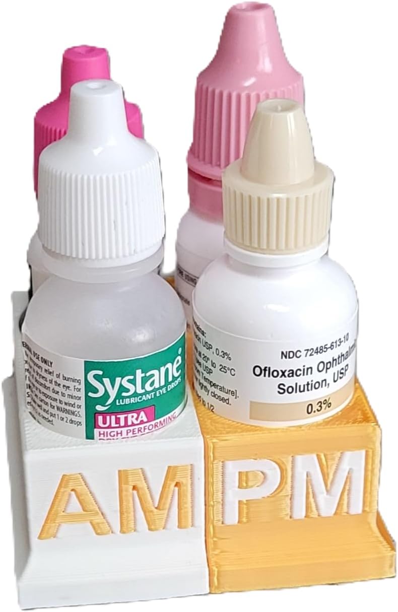 Znet3D Eye Drops Bottle Organizer & Tracker – AM/PM 4-Slot (White/Gold) - Image 1
